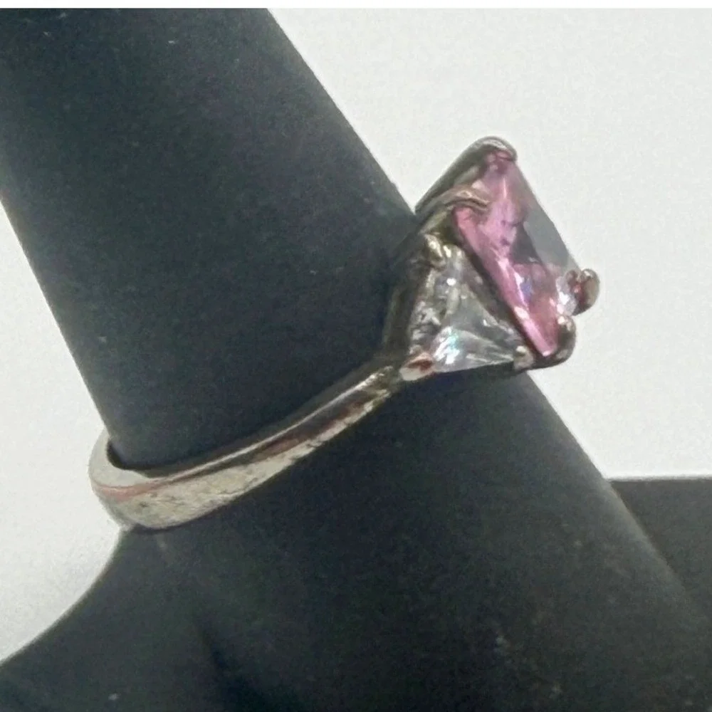 Pink‎ Glass Stone Ring Silver Tone Vintage Style Size 9